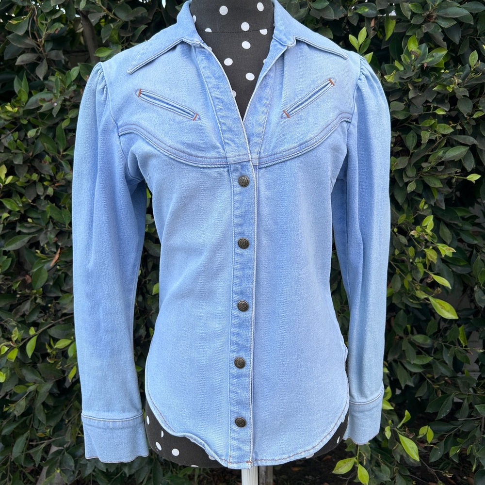 Sky Light Blue Denim Jacket Women Size 4 - Picture 2 of 9